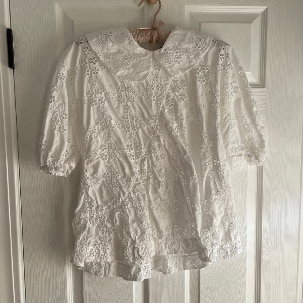 White Eyelet Blouse with Peter Pan Collar